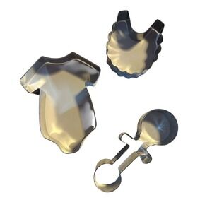 Baby Shower Cookie‎ Cutters Set 3 Piece Onesie Bib Rattle Stainless Steel Baking